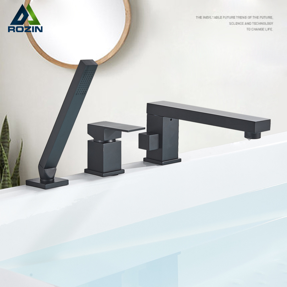 Rozin Widespread Bathroom Bathtub Faucet Basin Faucet Deck Mounted Handheld Tub Mixer Tap Cold Hot Mixer Water Tap Hand Shower