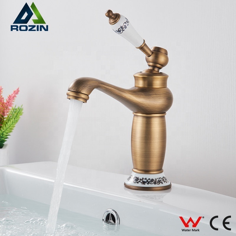 Euro Retro Bronze Brass Bathroom Vanity Sink Faucet Single Ceramic Handles Antique Brass Basin Faucet Hot Cold Wash Basin Mixer