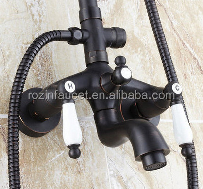 Fashion Europe Wall Mounted Bathroom Shower Faucet 8 Inch Solid Brass Shower Head Oil Rubbed Bronze Dual Handles