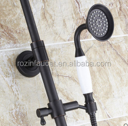 Fashion Europe Wall Mounted Bathroom Shower Faucet 8 Inch Solid Brass Shower Head Oil Rubbed Bronze Dual Handles