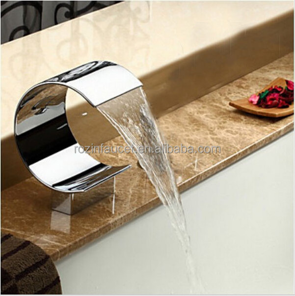 Big C shape Waterfall Spout For Basin & Bathtub Deck Mount Polished Chrome Bathroom Faucet Accessories