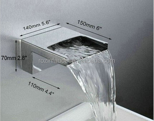 14cm Brass Square Waterfall Bathroom Spa Bath Water Spout Tap Faucet - Chrome Finish