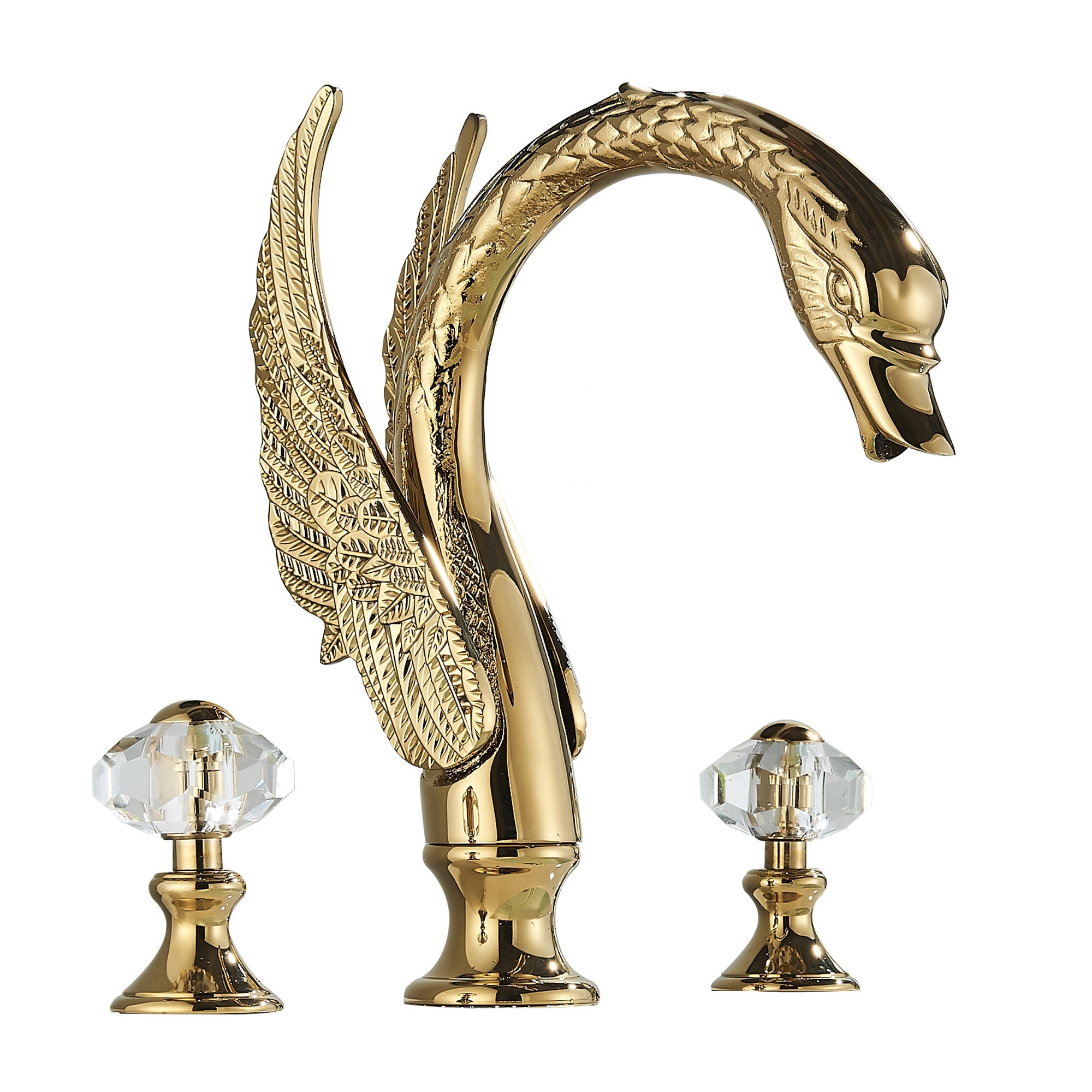 Wholesale Products  Gold Bathroom Sink Faucet Basin Mixer Tap Swan Style Vessel Faucet 2 Handles Basin Taps Bathroom Faucets