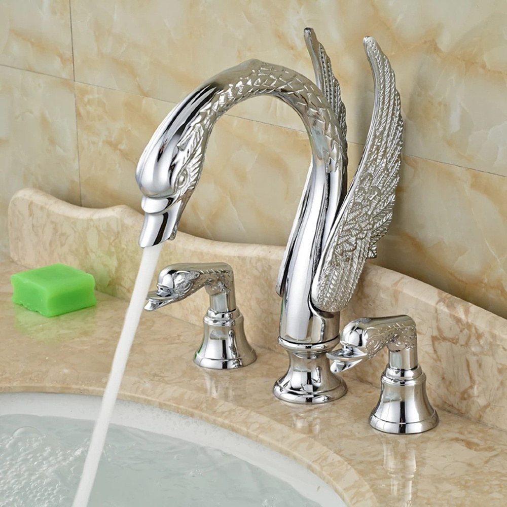 Wholesale Products  Gold Bathroom Sink Faucet Basin Mixer Tap Swan Style Vessel Faucet 2 Handles Basin Taps Bathroom Faucets