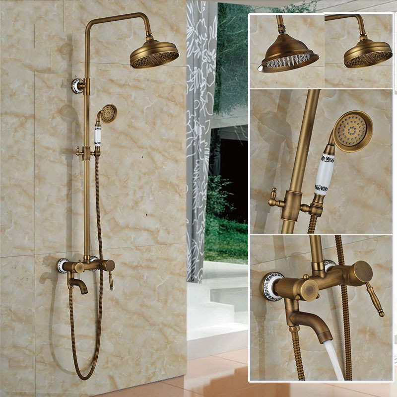 Antique Brass Single Handle Ceramic Hand Spray Rotatable Tub Filter Rainfall Bathroom Faucet Shower Mixer Tap