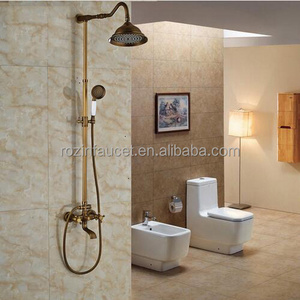 Retro Bathroom Complete Antique Brass Bath and Shower Faucet Sets with 8 Inch Rainfall Shower Head