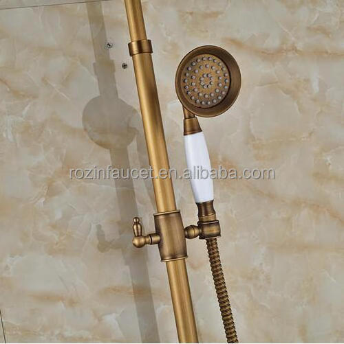 Retro Bathroom Complete Antique Brass Bath and Shower Faucet Sets with 8 Inch Rainfall Shower Head