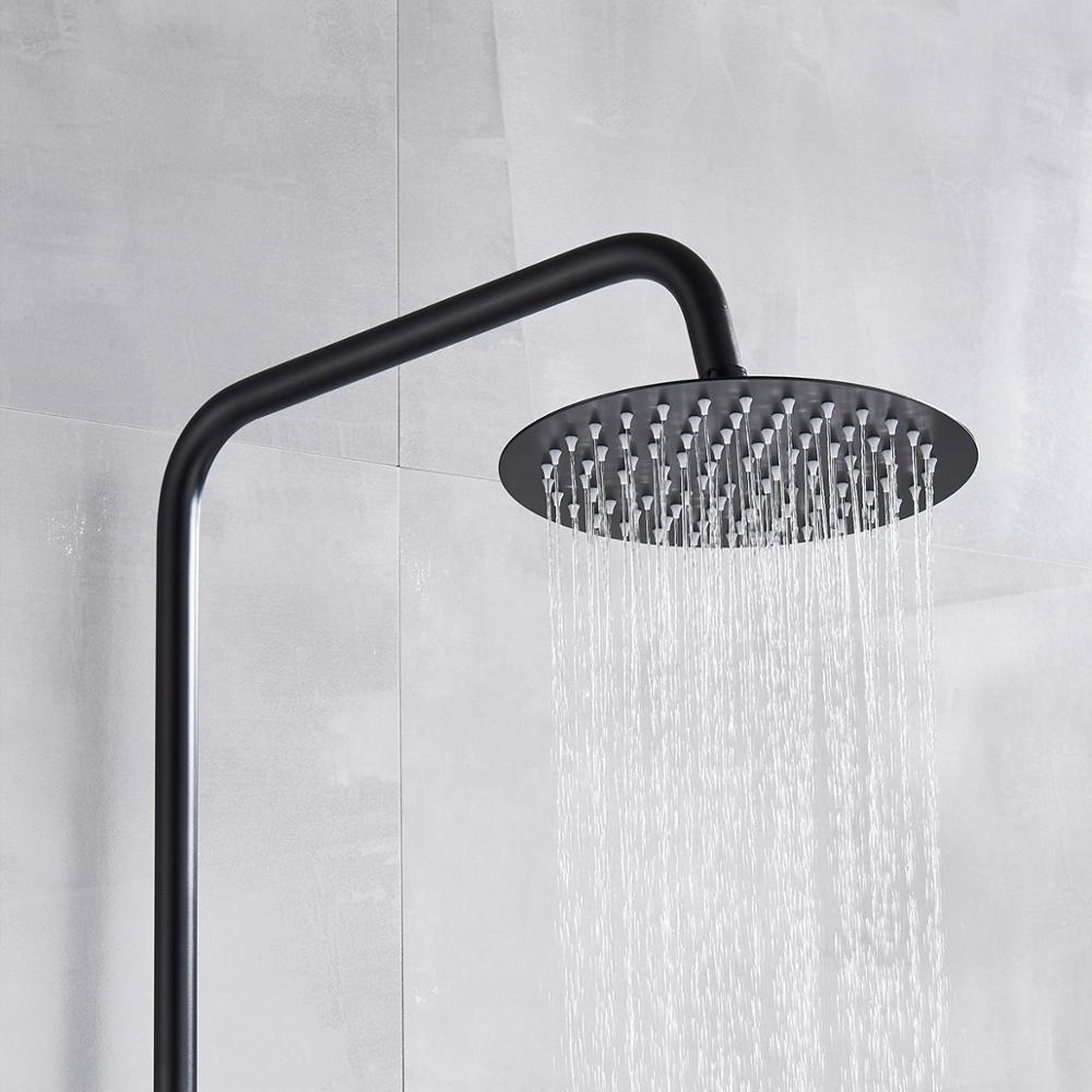 Commercial Black Thermostatic Rainfall Shower Faucet Set 8 Inch Ultrathin Stainless Steel Shower Head Bath Shower Kits Tub Spout