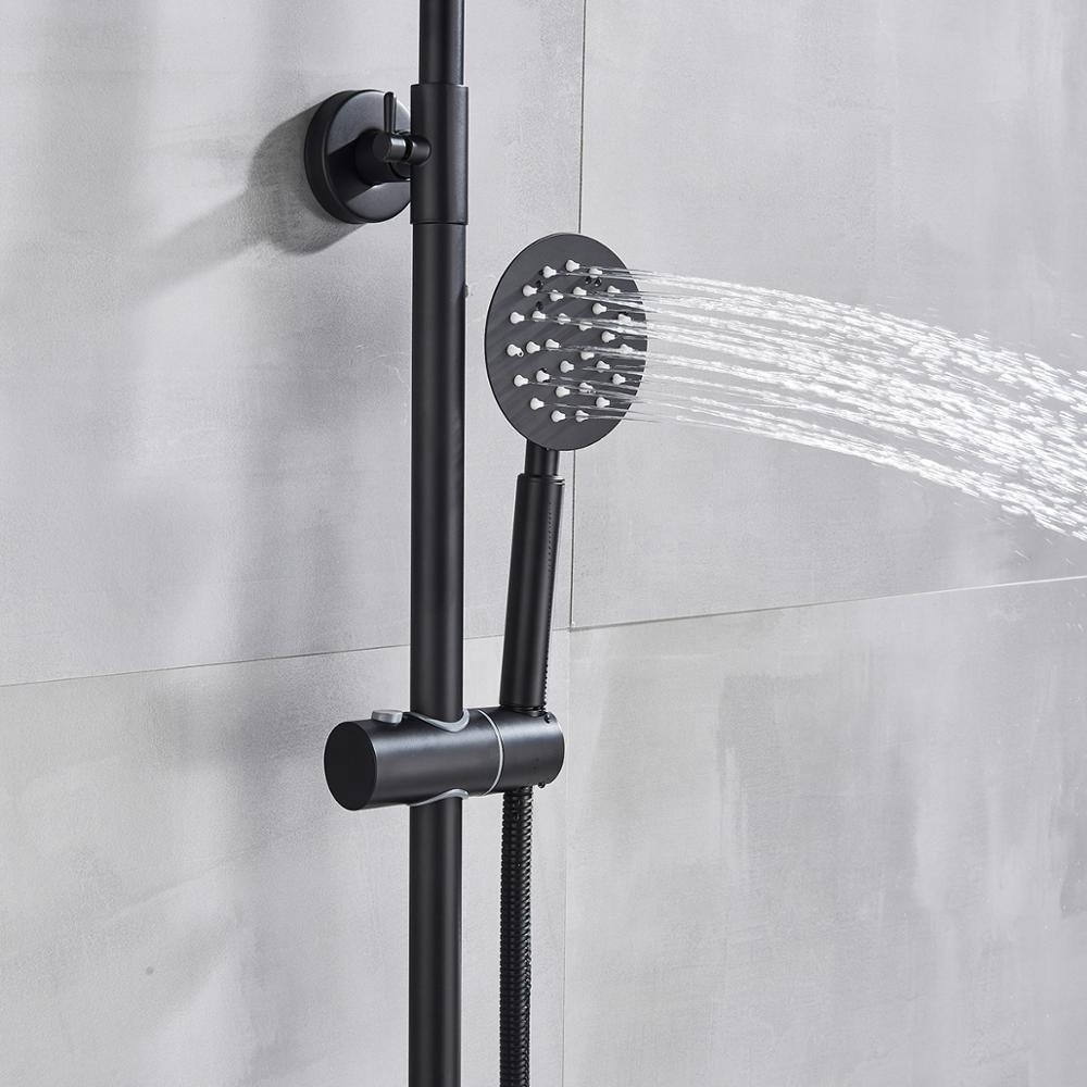 Commercial Black Thermostatic Rainfall Shower Faucet Set 8 Inch Ultrathin Stainless Steel Shower Head Bath Shower Kits Tub Spout