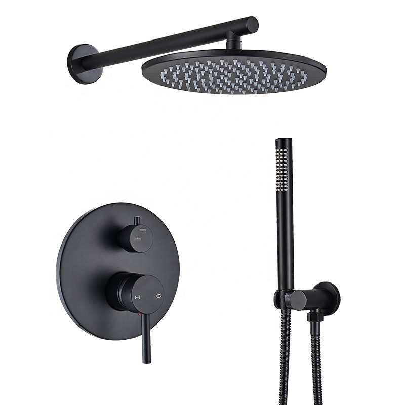 Matte Black Shower Faucet Brass Rainfall Concealed Shower Mixer Tap In-wall 8/10/12