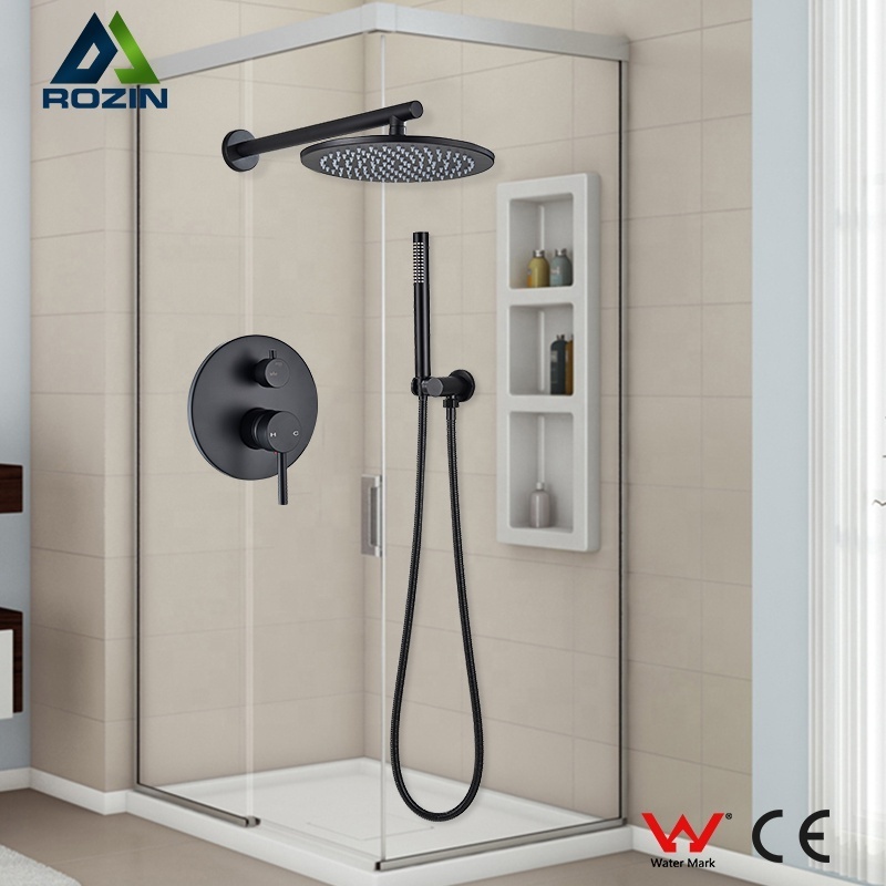 Matte Black Shower Faucet Brass Rainfall Concealed Shower Mixer Tap In-wall 8/10/12