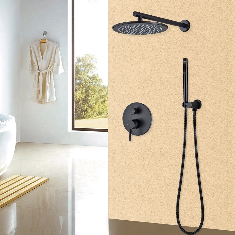 Matte Black Shower Faucet Brass Rainfall Concealed Shower Mixer Tap In-wall 8/10/12