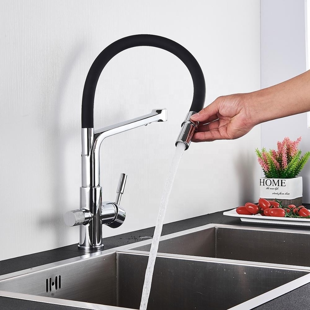 Chrome Polished Filtered Crane For Kitchen Pull Out Spray 360 Rotation Water Filter Tap Three Ways Sink Mixer Kitchen Faucet