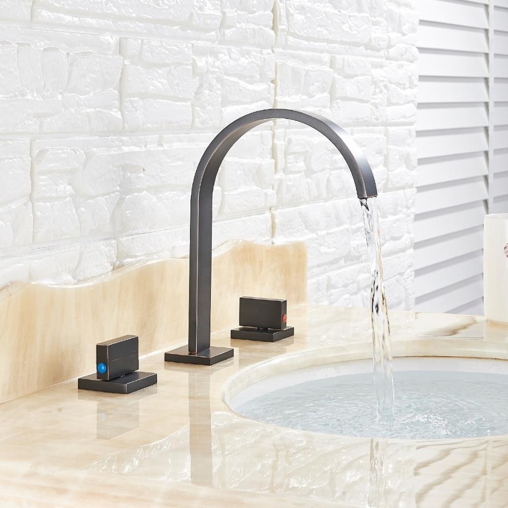 Modern Bronze Black Bathroom 3 Pcs Basin Sink Faucet Widespread Deck Mounted Washing Mixer Tap Waterfall Faucet