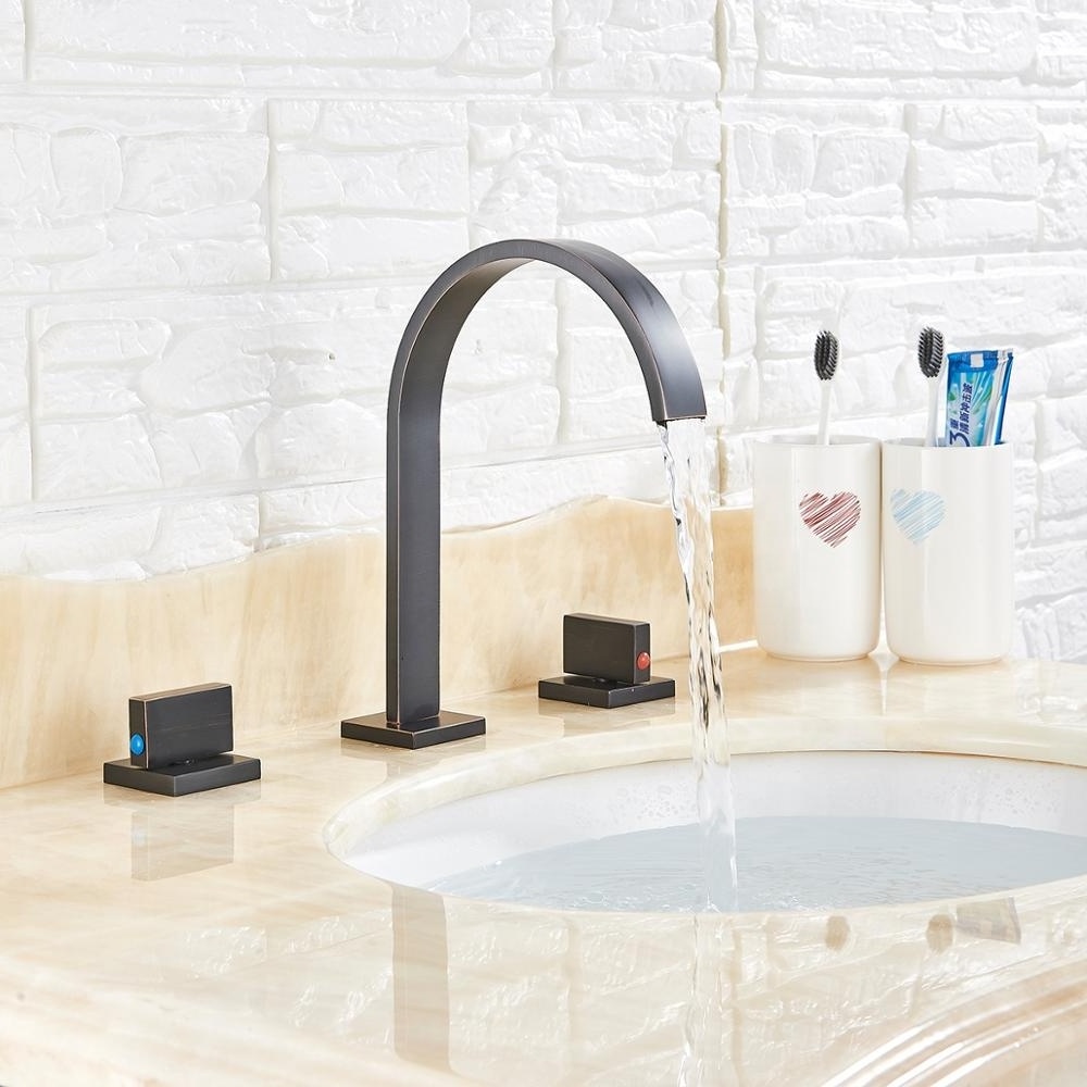 Modern Bronze Black Bathroom 3 Pcs Basin Sink Faucet Widespread Deck Mounted Washing Mixer Tap Waterfall Faucet