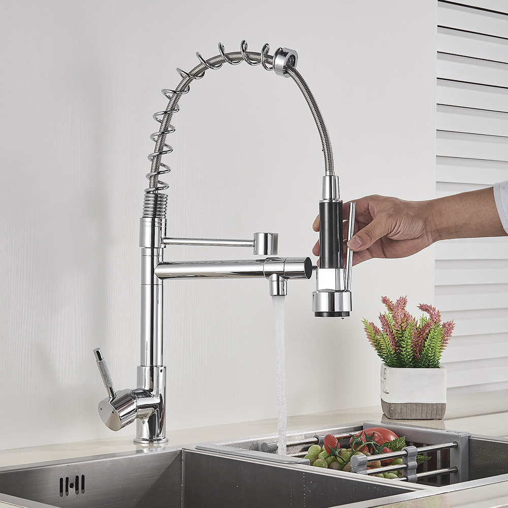 Spring Kitchen Faucet Pull out Side Sprayer Deck Mounted Chrome Finish Pull Out Spray Swivel Spout Kitchen Sink Faucet Mixer Tap