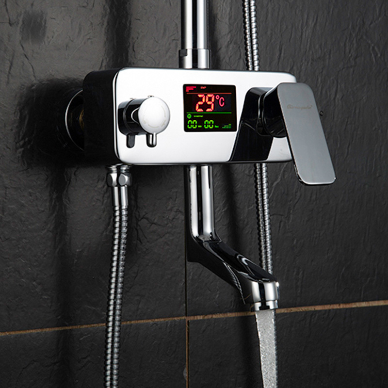 Luxury Digital Display 8 Inch Rainfall Bath Shower Faucet In Wall Rotation Tub Spout Shower Mixer Set with Handheld Spray