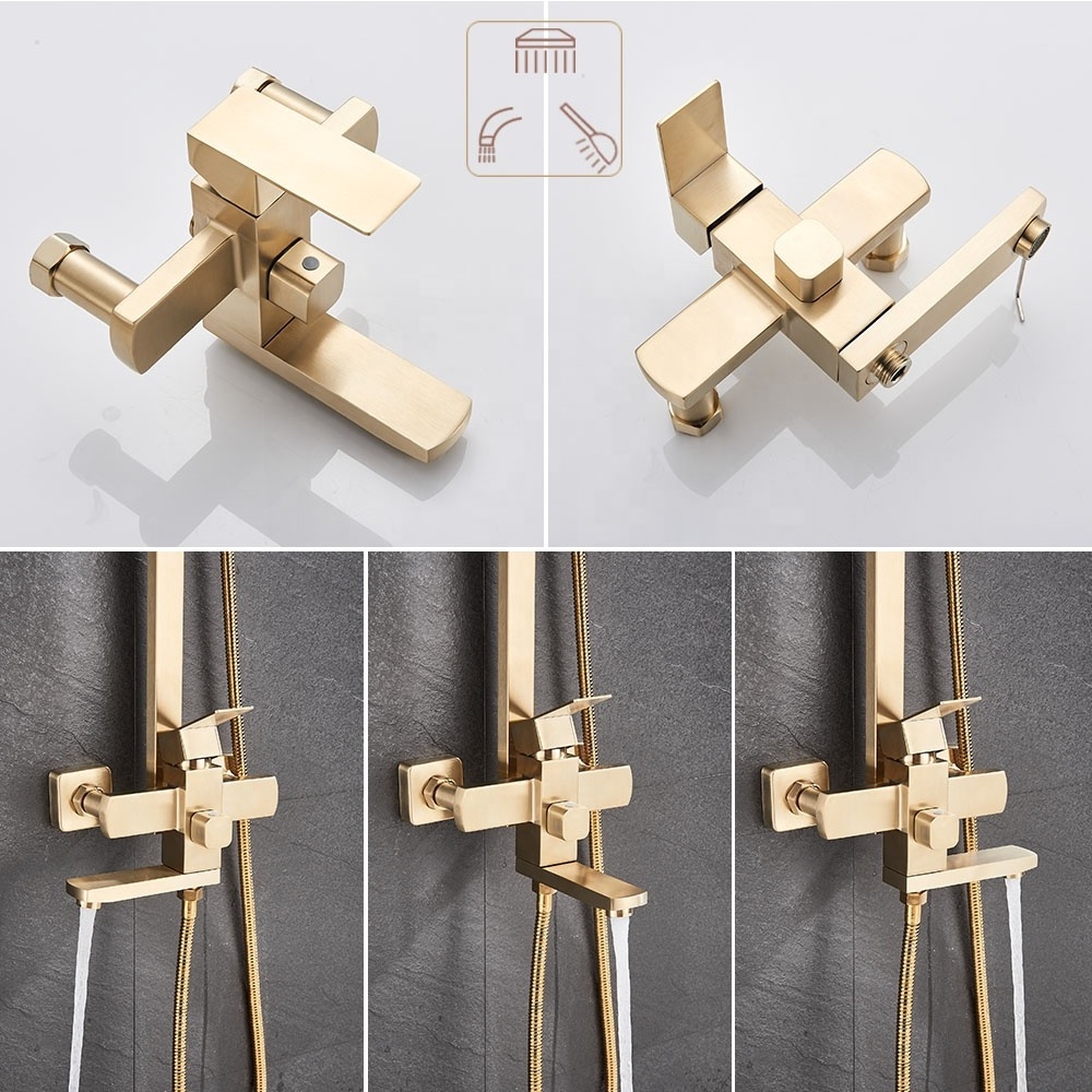 Brushed Gold Shower Faucet In Wall 8