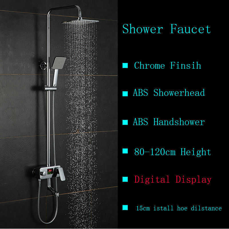 Luxury Digital Display 8 Inch Rainfall Bath Shower Faucet In Wall Rotation Tub Spout Shower Mixer Set with Handheld Spray