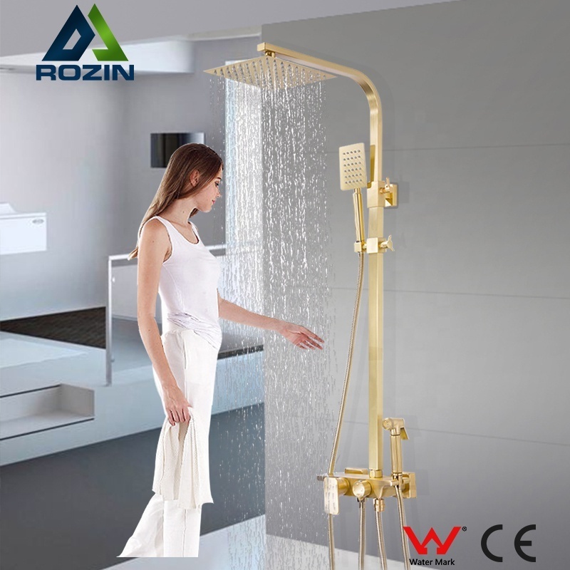 Matte Gold Rain Shower Faucet Set Ultra-thin Shower Head Saving Water Toilet Sprayer Tub Spout Brushed Gold Bathroom Shower Kits