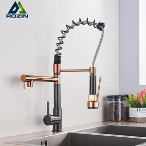 Oil Rubbed Bronze Rose Golden Brass Kitchen Sink Faucet Single Handle Pull Down Spring Kitchen Mixer Tap