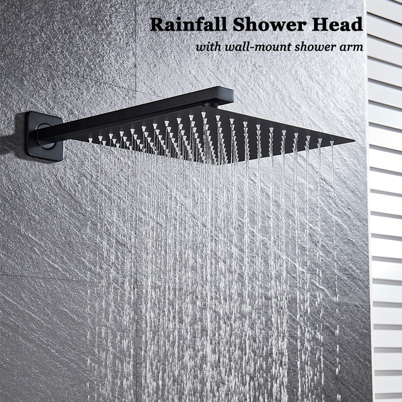 Commercial Black Waterfall Tub Spout Stainless Steel Ultrathin 8/10/12 Inch Shower Head Rainfall Shower Faucet Set Hand Shower