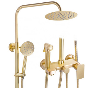 Matte Gold Rain Shower Faucet Set Ultra-thin Shower Head Saving Water Toilet Sprayer Tub Spout Brushed Gold Bathroom Shower Kits