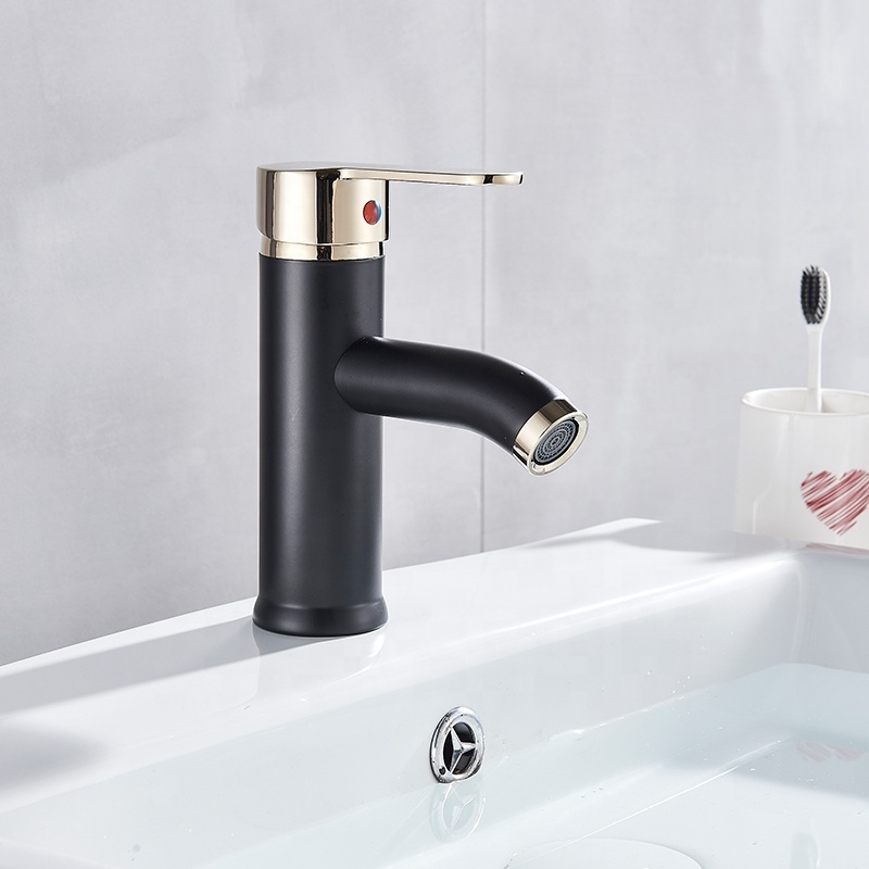 Deck Mount Black Gold Basin Faucet Modern Nordic Style Stainless Steel Bath Mixer Tap One Hole WashBasin Faucet with Plate Cover