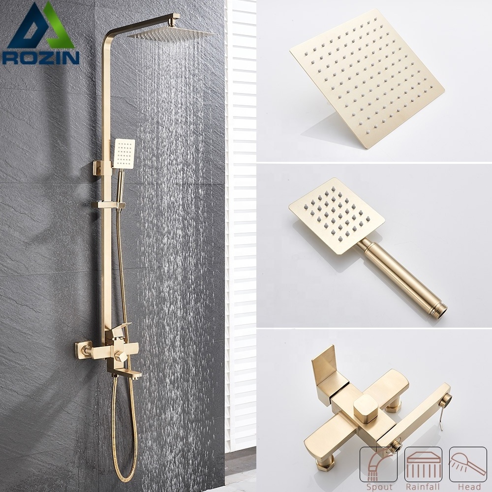 Brushed Gold Shower Faucet In Wall 8