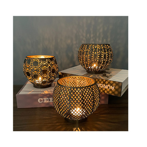 Metal Candle Holders with Pattern for Table Centerpiece Decoration Black Round Tea Light Votive Candle Holder