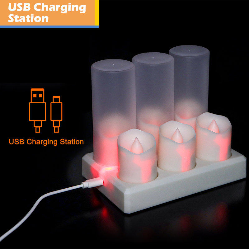 Wholesale 6 pack LED Tea light Candles with remote timer, Rechargeable candles with charging station for Home Christmas