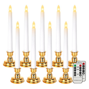 7.9" Flameless Taper Candles with Candlesticks - Pack of 9, Battery Operated LED Window Candles with Remote and Timers