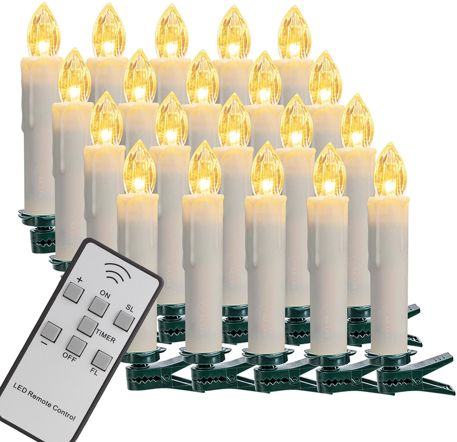 Christmas Tree Candle Light candle Tapered Flameless Led Candle  Operate By Remote  Control 20 pcs