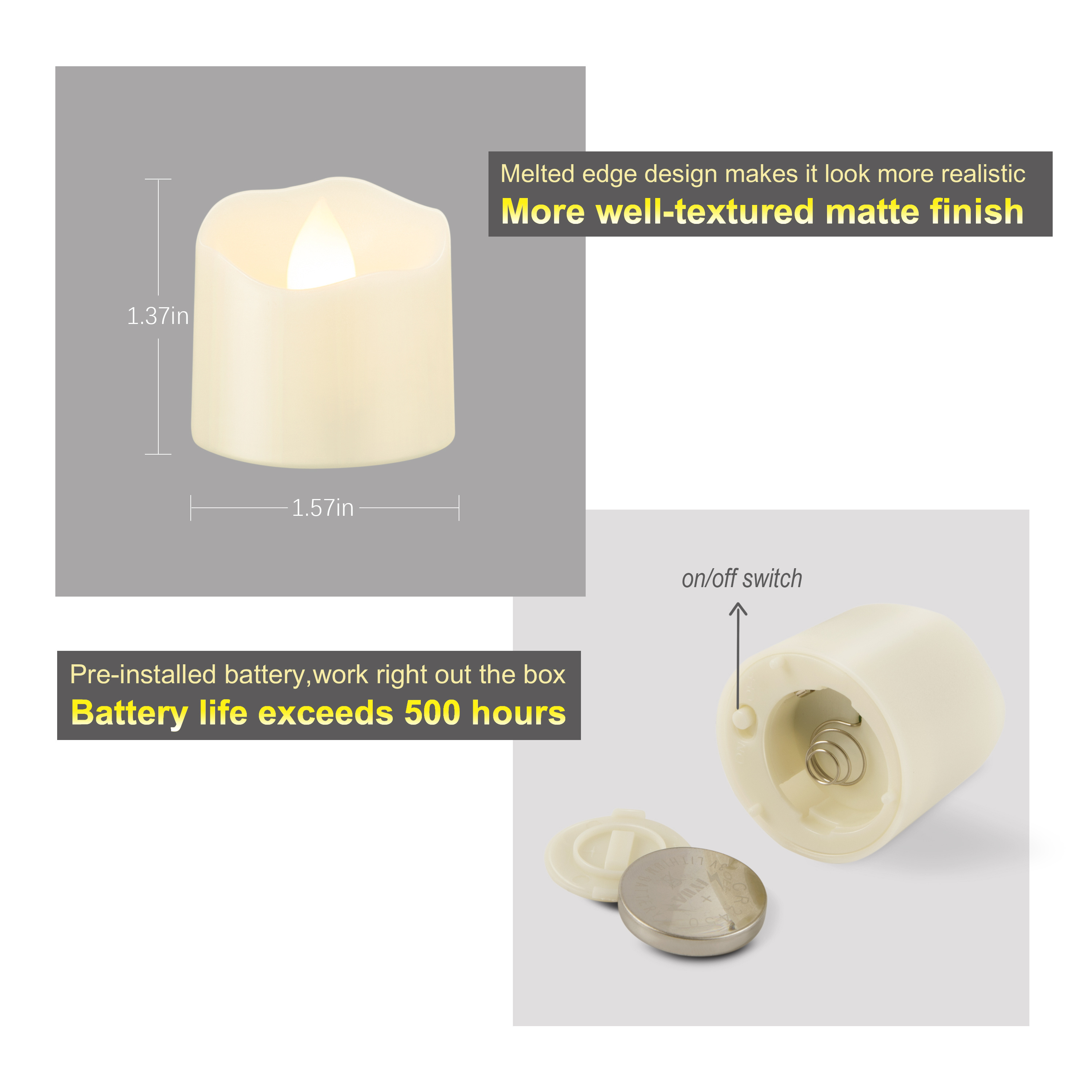 Battery operated Electric Flameless LED Tealight Candle with Timer and Remote Flickering  LED Tea Light Candles