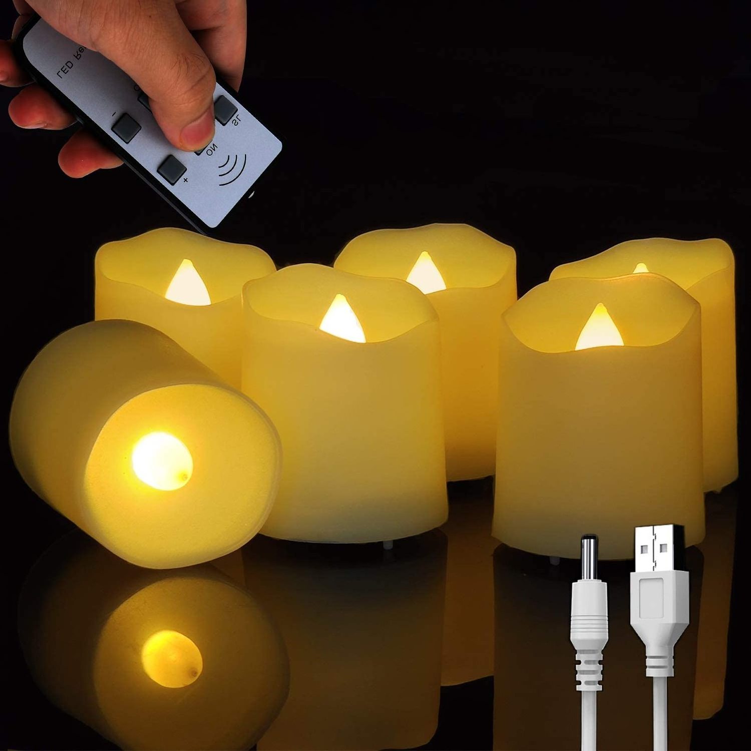 Festival Decor Set of 12pcs Flameless Rechargeable LED Tealight Candle Flicering Remote Timer Cup Candle White