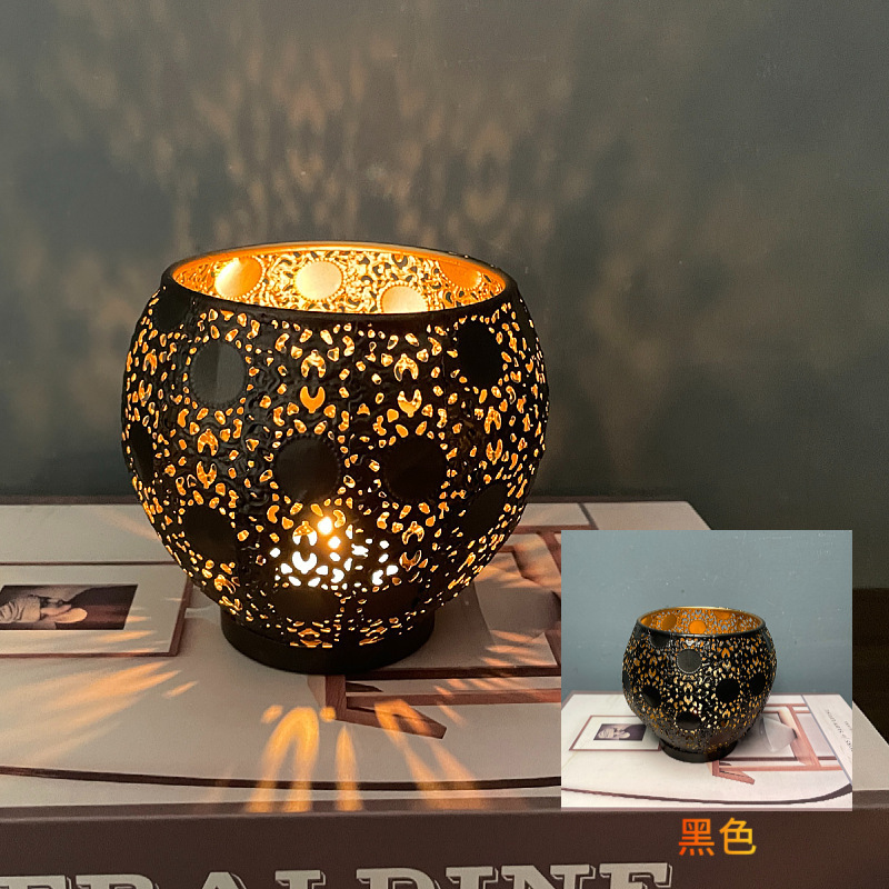 Metal Candle Holders with Pattern for Table Centerpiece Decoration Black Round Tea Light Votive Candle Holder