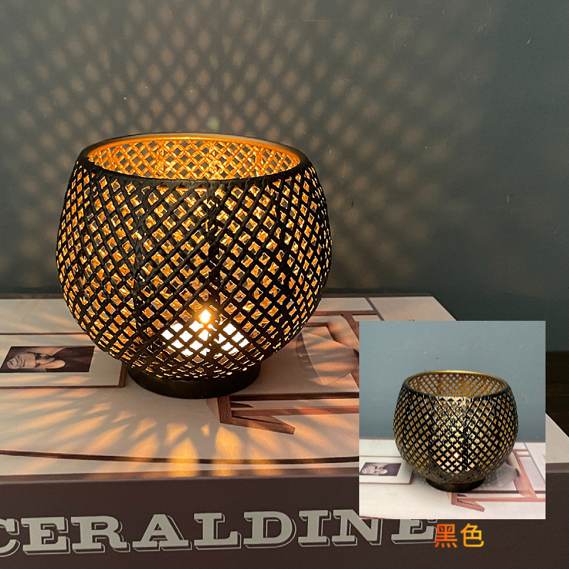 Metal Candle Holders with Pattern for Table Centerpiece Decoration Black Round Tea Light Votive Candle Holder