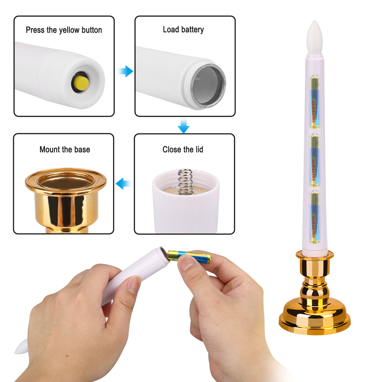 Flameless Timer Function Battery Operated Flickering LED Cream Taper Candles For Home Decoration