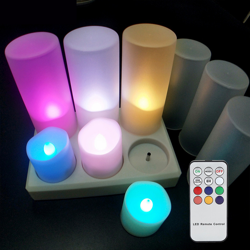 Pillar Colored Flickering Wick Rechargeable Led Tea Light Candle With Remote Flameless For Birthday Home Decor