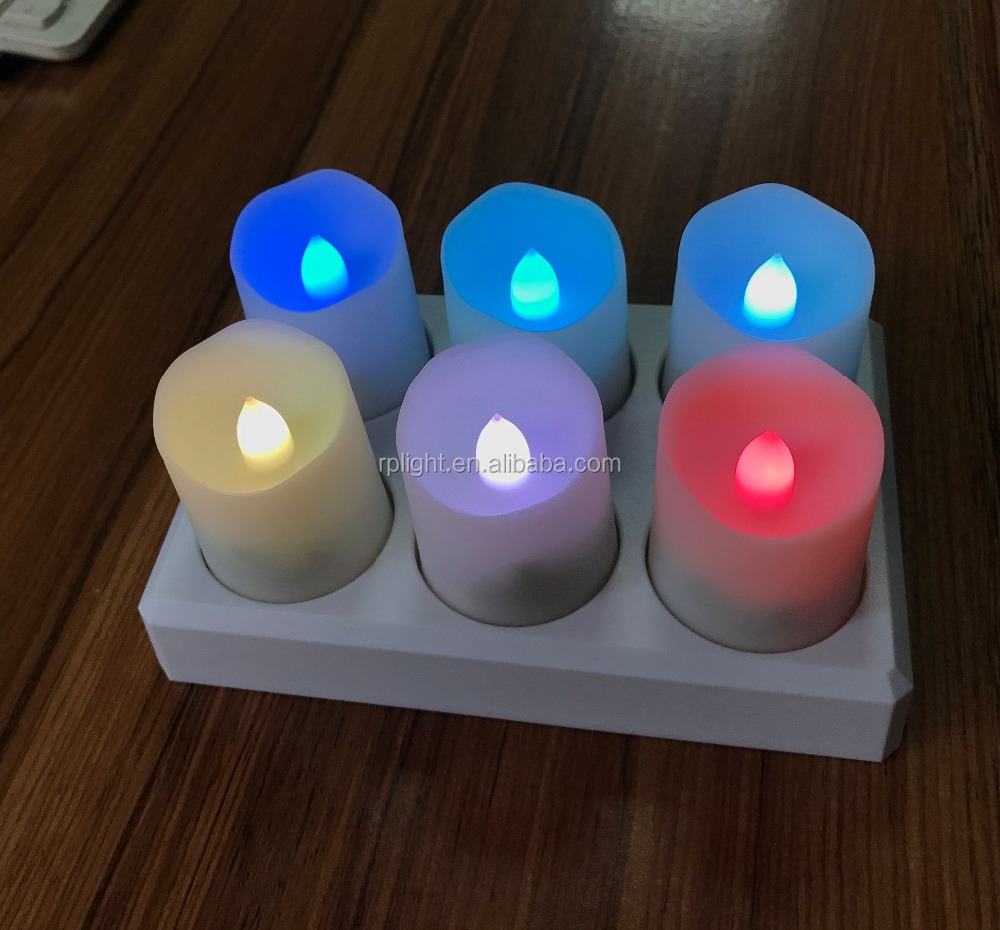 Freepower Rechargeable LED Flameless Candles Tealight Candles With Base(Set of 6) (RGB-color Candle)