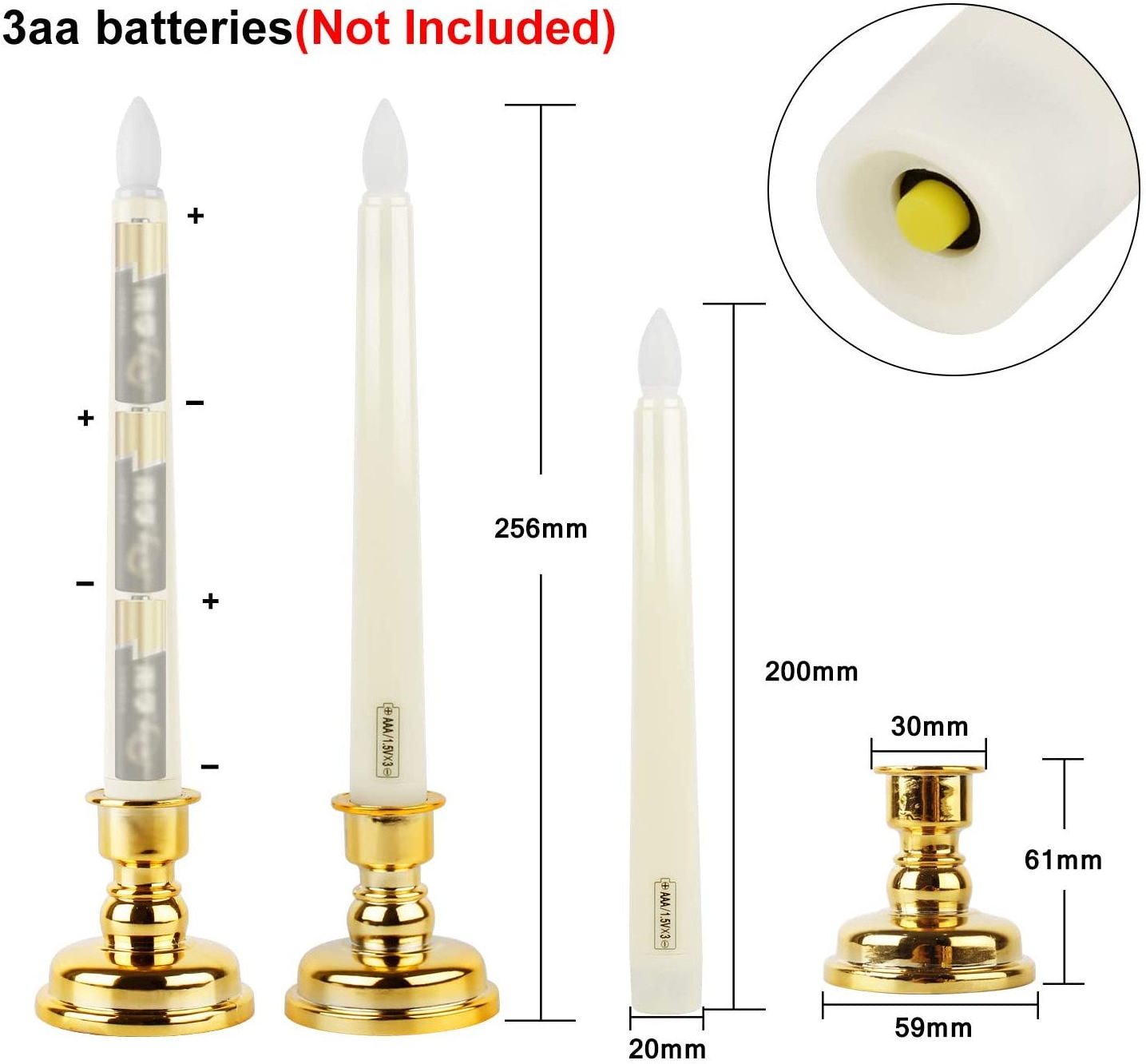 Flameless Timer Function Battery Operated Flickering LED Cream Taper Candles For Home Decoration