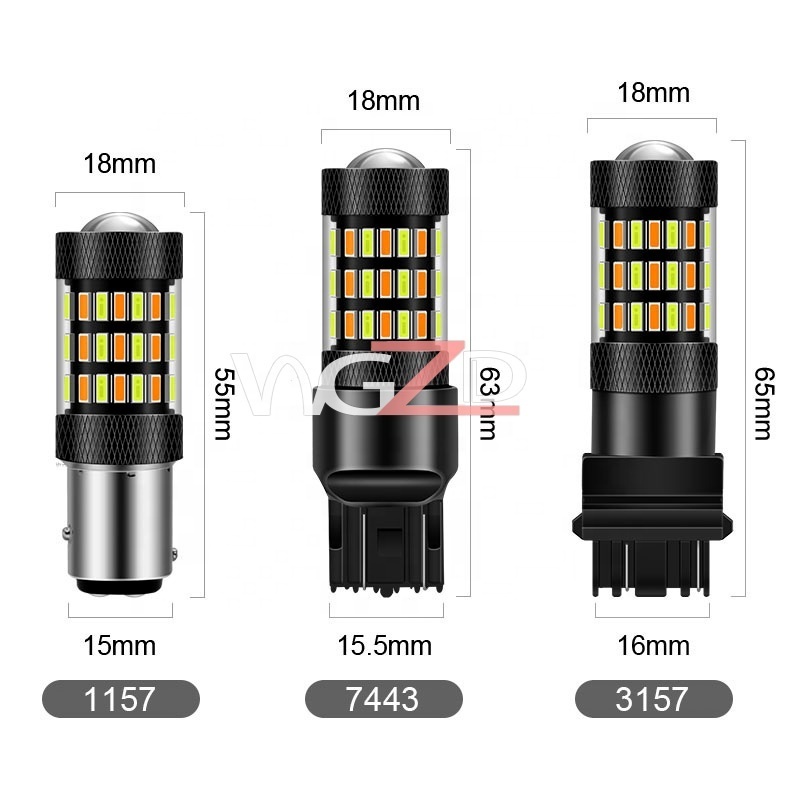 Car LED Turn Signal Light High Power Brilliant 60SMD 3014 1157 7443 3157 Dual Color LED Bulbs LED White Amber DRL Lights