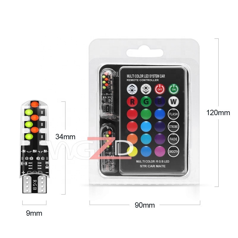 Car T10 RGB LED Light Bulb with Remote Control  W5W Park Light Small Lamp Reading Lamp Indoor Lamp 12v