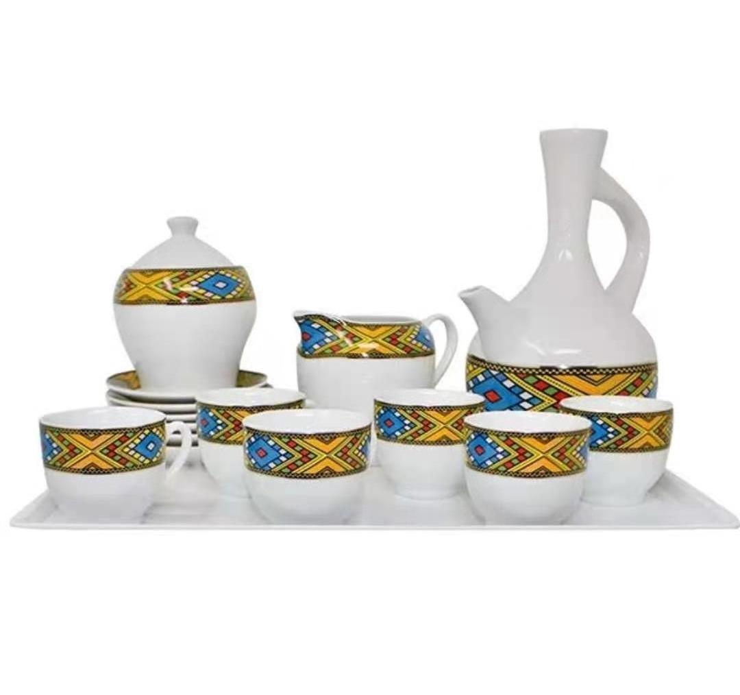 17PCS 23PCS ethiopian coffee cup set Ebena Rekebot Tilet Sheba Design tea pot