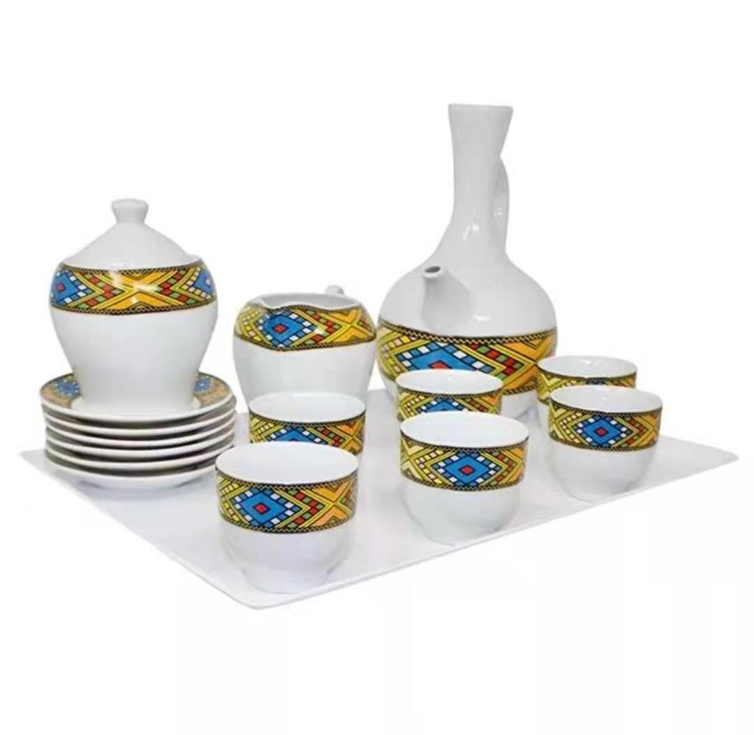 17PCS 23PCS ethiopian coffee cup set Ebena Rekebot Tilet Sheba Design tea pot