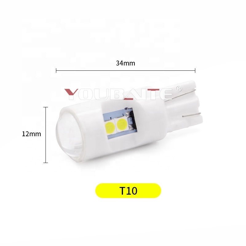 Ceramics T10 Socket 6SMD 3030 Chip Car Led Interior Dome Light 168 194 W5W Auto Reading Lamp Parking Bulb DC 12V