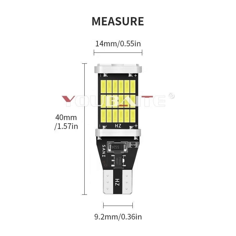 Super bright 12-24V car led t15 w16w 4014 45smd canbus 921 amber brake tail reverse light t15 led bulb