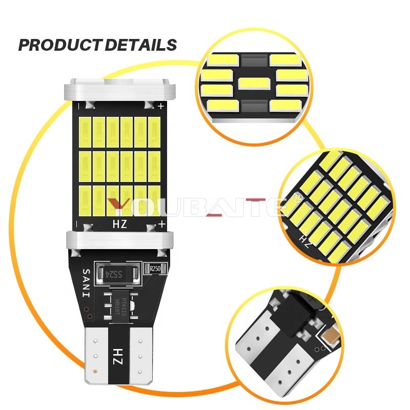 Super bright 12-24V car led t15 w16w 4014 45smd canbus 921 amber brake tail reverse light t15 led bulb