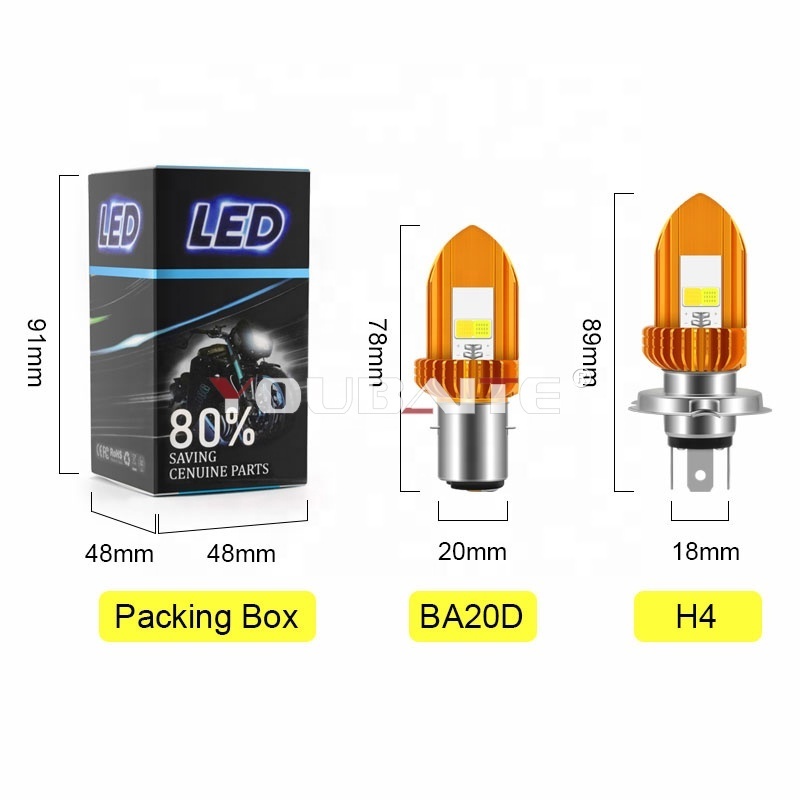 High Quality Light Motorcycle Bulb H4 Led Headlight Double-sided LED Wick BA20D Led Bulbs Lights For Motorcycle Lighting System