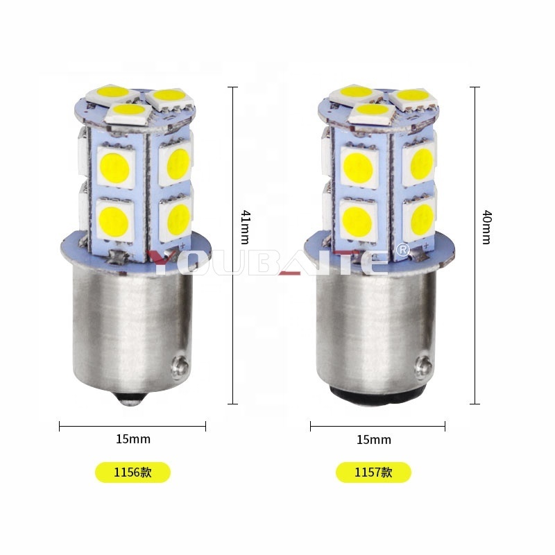 Car Led Bulbs 13SMD 5050 6500K White BA15S 1156 p21w 1157 Blinkers Turn Signal DRL Car Back up Parking Tail Brakke Light